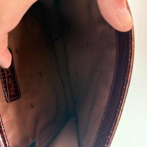 Vintage 80s Ralph Lauren Crocodile Embossed Leather Shoulder Handbag Crossbody - Picture 7 of 15